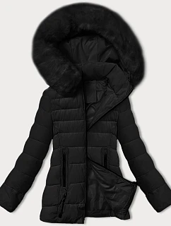 Prešívaná prechodná bunda s kožušinou na kapucni S'west black (B8301-1)
