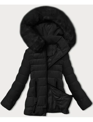 Prešívaná prechodná bunda s kožušinou na kapucni S'west black (B8301-1) Prešívaná prechodná bunda s kožušinou na kapucni S'west black (B8301-1)