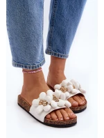 Klapki Damskie Z Ozdobami Białe Bunlia