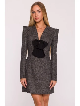 M869 Tvídové šaty s výstrihom do V - čierne