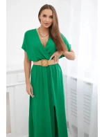 Dlhé šaty s ozdobným opaskom 6012F zelené - Kesi