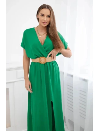 Dlhé šaty s ozdobným opaskom 6012F zelené - Kesi