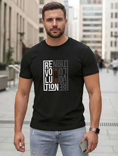 Pánske bavlnené tričko s potlačou revolution black FashionStreet NX0143R