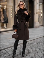 Dámsky kabát s odnímateľným kožušinovým golierom, hnedý, FashionStreet TY6076 Dámsky kabát s odnímateľným kožušinovým golierom, hnedý, FashionStreet TY6076