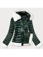 Tmavo zelená dámska bunda s kožušinovým golierom (J9-008) Tmavo zelená dámska bunda s kožušinovým golierom (J9-008)