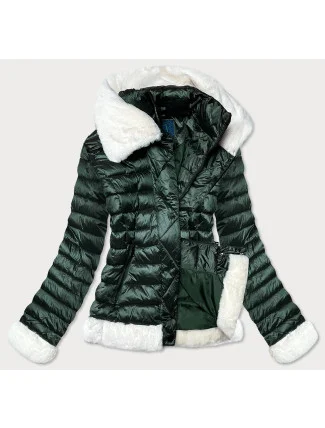 Tmavo zelená dámska bunda s kožušinovým golierom (J9-008) Tmavo zelená dámska bunda s kožušinovým golierom (J9-008)