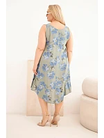 Dámske plus size viskózové šaty s kvetinovým vzorom na khaki ramienkach