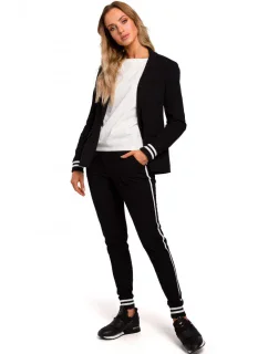 M459 Blejzer s pruhovanými rebrovanými manžetami - čierny