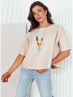 Dámska oversize blúzka s ozdobným náhrdelníkom BULS beige FashionStreet RY2505 Dámska oversize blúzka s ozdobným náhrdelníkom BULS beige FashionStreet RY2505