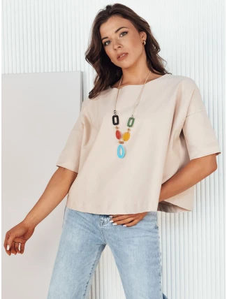 Dámska oversize blúzka s ozdobným náhrdelníkom BULS beige FashionStreet RY2505 Dámska oversize blúzka s ozdobným náhrdelníkom BULS beige FashionStreet RY2505