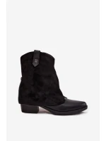 Ocieplane Botki Kowbojki Na Obcasie Czarne Sylvette