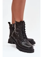 Skórzane Botki Damskie Z Efektem Marszczenia I Klamrą Artiker 57C1008 Czarne