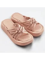 Béžové dámske šľapky s plochou podrážkou (CM-59)