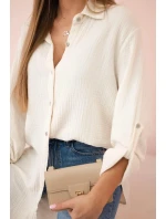 Bavlnená mušelínová oversize košeľa svetlo béžová