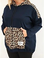 Dámska mikina Plus Size z viskózy s kapucňou a leopardovými vsadkami, granátová Dámska mikina Plus Size z viskózy s kapucňou a leopardovými vsadkami, granátová