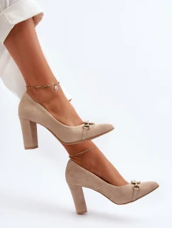 Zazoo 2453/OS Zamszowe Czółenka Na Słupku Z Sercem Cappuccino