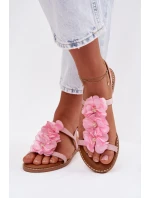 Dámské sandály Ploché S Ozdobnými Květinami Růžové Noemia