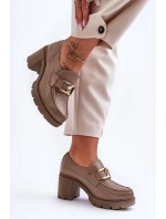 Eleganckie Półbuty Na Słupku Z Ozdobą Ciemnobeżowe Lemar Harmell