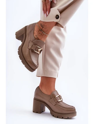 Eleganckie Półbuty Na Słupku Z Ozdobą Ciemnobeżowe Lemar Harmell