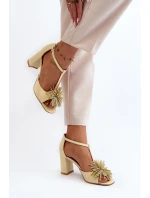Sandały Skórzane Na Słupku Z Ozdobą Laura Messi 2758 Beżowe