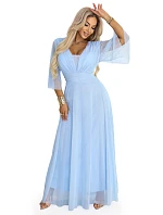 Dlhé trblietavé plus size šaty 654-3 modré - Numoco