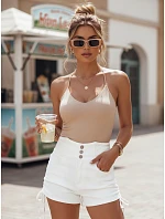 Dámske bavlnené šortky s viazaním STYLE SHORTS white FashionStreet SY0396 Dámske bavlnené šortky s viazaním STYLE SHORTS white FashionStreet SY0396