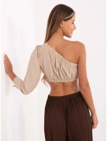 Krátka béžová dámska blúzka na jedno rameno (5267) Krátka béžová dámska blúzka na jedno rameno (5267)