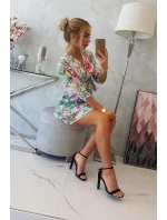 Kvetinové šaty s viazaním v páse ecru