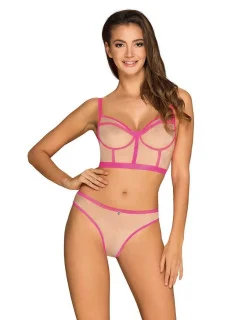 Zmyselný set Nudelia top & panties neon pink - Obsessive