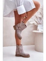 Zamszowe Botki Damskie Na Płaskim Obcasie Lewski 3610 Cappucino