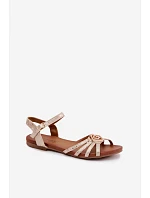 Dámské sandály Ploché S Pasky A Ozdobou S.Barski KV61-6056 Zlaté