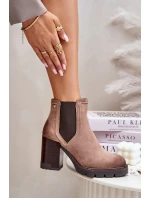 Zateplené dámske členkové topánky na podpätku Eco Suede Vinceza Beige