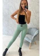 Pruhované legíny s vysokým pásom tmavo mätové