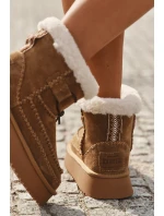 Zamszowe Śniegowce Damskie Z Ozdobnymi Przeszyciami  Big Star SS274373 Camel