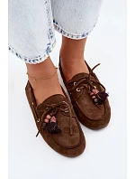 Dámské mokasíny s třásněmi a korálky Hnědé Teresa
