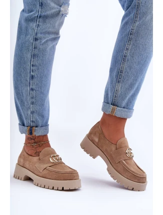 Damskie Półbuty Zamszowe Z Ozdobą Beżowe Rosefalls