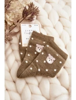 Damskie Ciepłe Skarpety W Kropki Z Misiem Zielone