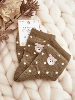 Damskie Ciepłe Skarpety W Kropki Z Misiem Zielone