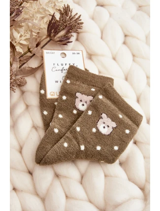 Damskie Ciepłe Skarpety W Kropki Z Misiem Zielone