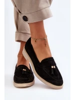 Zazoo 3420 Zamszowe Mokasyny Damskie Na Płaskim Obcasie Czarne