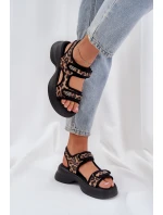 Eko Skórzane Lekkie Sandały Na Platformie Panterka Brązowe Deniffia