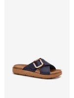 Skórzane Klapki Damskie Z Klamrą Inblu ED0003IU Granatowe