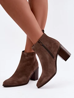 Dámske kožené semišové členkové topánky na podpätku s vyhrievaním Sergio Leone BT-49-S Taupe