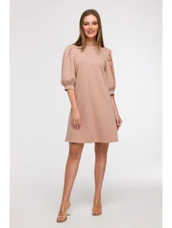 B291 Šaty áčkového strihu s rukávmi - mocca