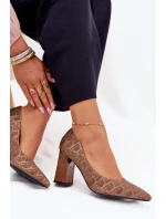 Dámske lodičky na podpätku 62254 Hnedý vzor - VINCEZA