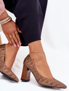 Dámske lodičky na podpätku 62254 Hnedý vzor - VINCEZA