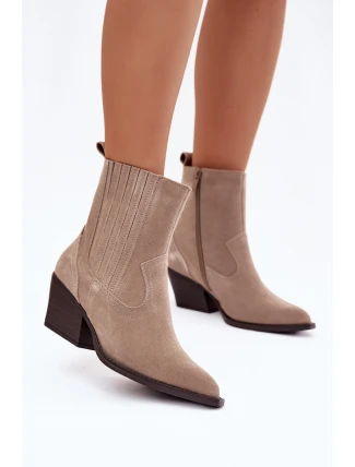 Dámske členkové topánky na podpätku 6350 Beige - Ideálna obuv Dámske členkové topánky na podpätku 6350 Beige - Ideálna obuv