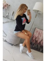 Blúzka s 3D grafikou plameniaka čierna