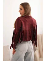 Dámska semišová bunda so strapcami bordová