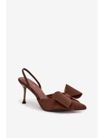 Szpilki Z Odkrytymi Piętami I Kokardką Brązowe Eklevia